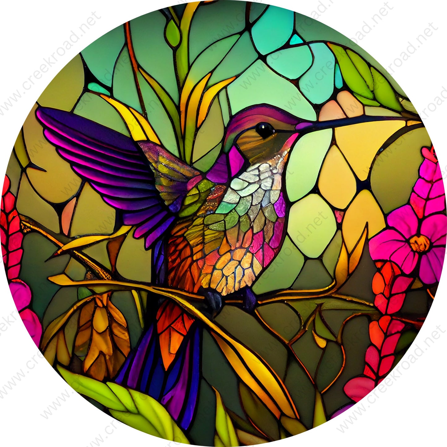 Colorful Spring Hummingbird of Many Colors Faux Stained Glass-Everyday-Wreath Sign-Sublimation-Attachment-Decor-Summer-Spring