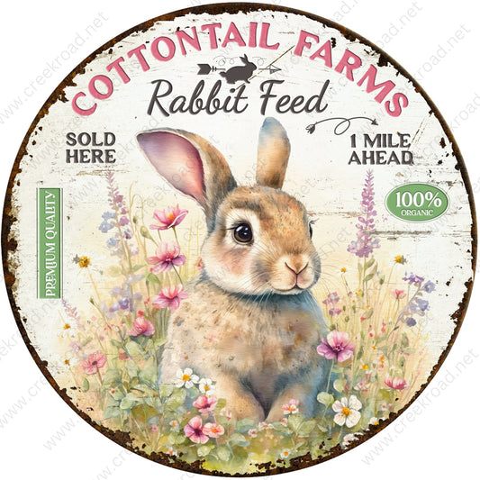 Cottontail Farms Rabbit Feed Vintage Wreath Sign with Distressed Appearance-Sublimation-Attachment-Decor-Easter-Aluminum