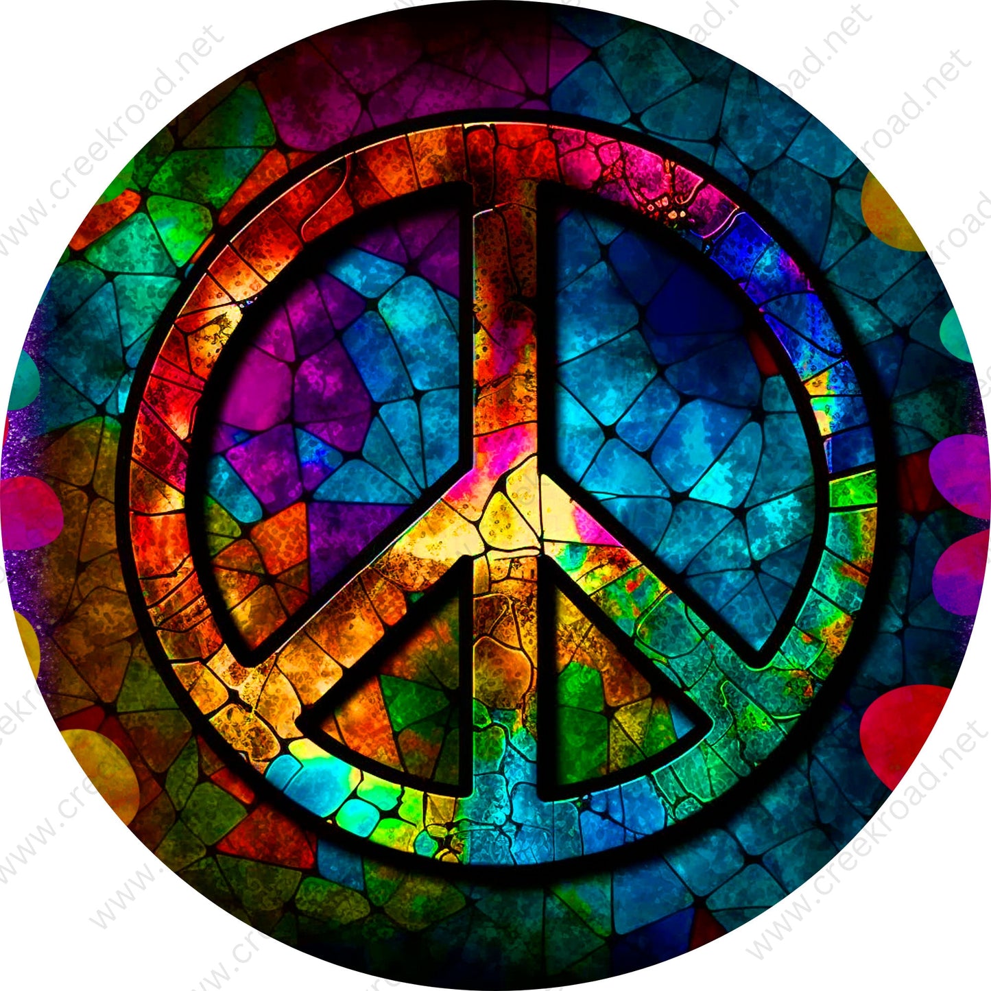 Colorful Tie Dye Peace Symbol Wreath Sign-Multi Color-Everyday-Sublimation Sign-Wreath Attachment-Decor