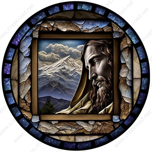 Jesus Christ Faux Stained Glass Wreath Sign-Religious-Sublimation-Christian-Round-Decor