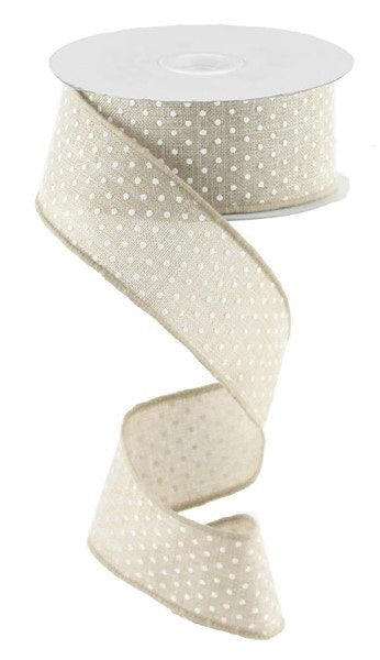 1.5" X 10Yd Wired Ribbon-Raised Swiss Dots On Royal Ribbon-RG0165118-Natural/White-Wreaths-Crafts