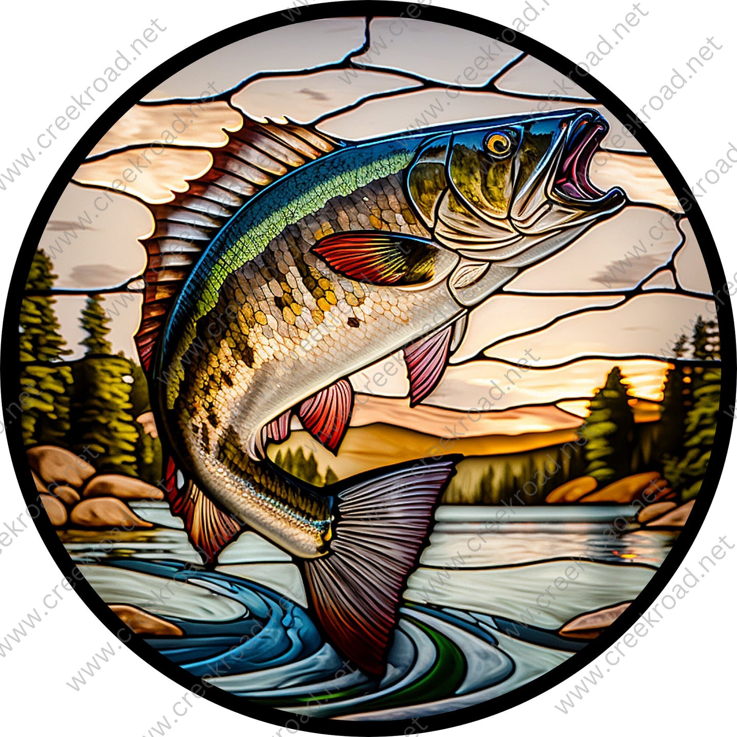 Bass Fishing at the Lake Wreath Sign-Everyday-Wreath Sign-Sublimation-Attachment-Decor-Summer