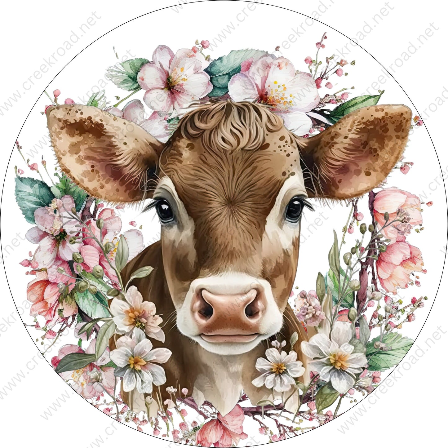 Brown Cow through Spring Pink Florals Wreath Sign-Farm-Spring Summer-Attachment-Sublimation