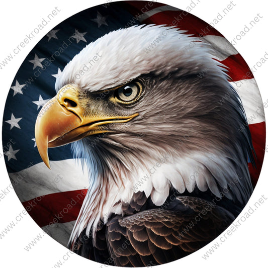 Patriotic Bald Eagle with American Flag Background Wreath Sign-Round-Everyday-Spring-Sublimation-Aluminum-Attachment-Decor