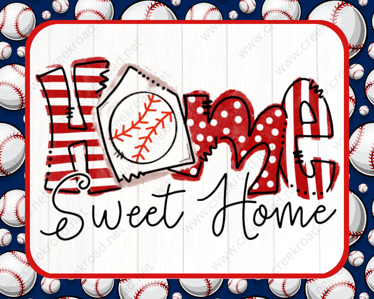 Home Sweet Home Baseball Border-8" x 10" Shiplap Background Wreath Sign-Sports-Red White Blue-Sports-Sublimation-Round-Decor