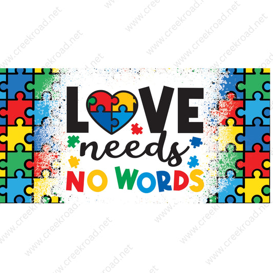 Love Needs No Words Autism Awareness Wreath Sign 6" x 12" rectangle-Puzzle Pieces-Multi Color-Sublimation-Round-Decor