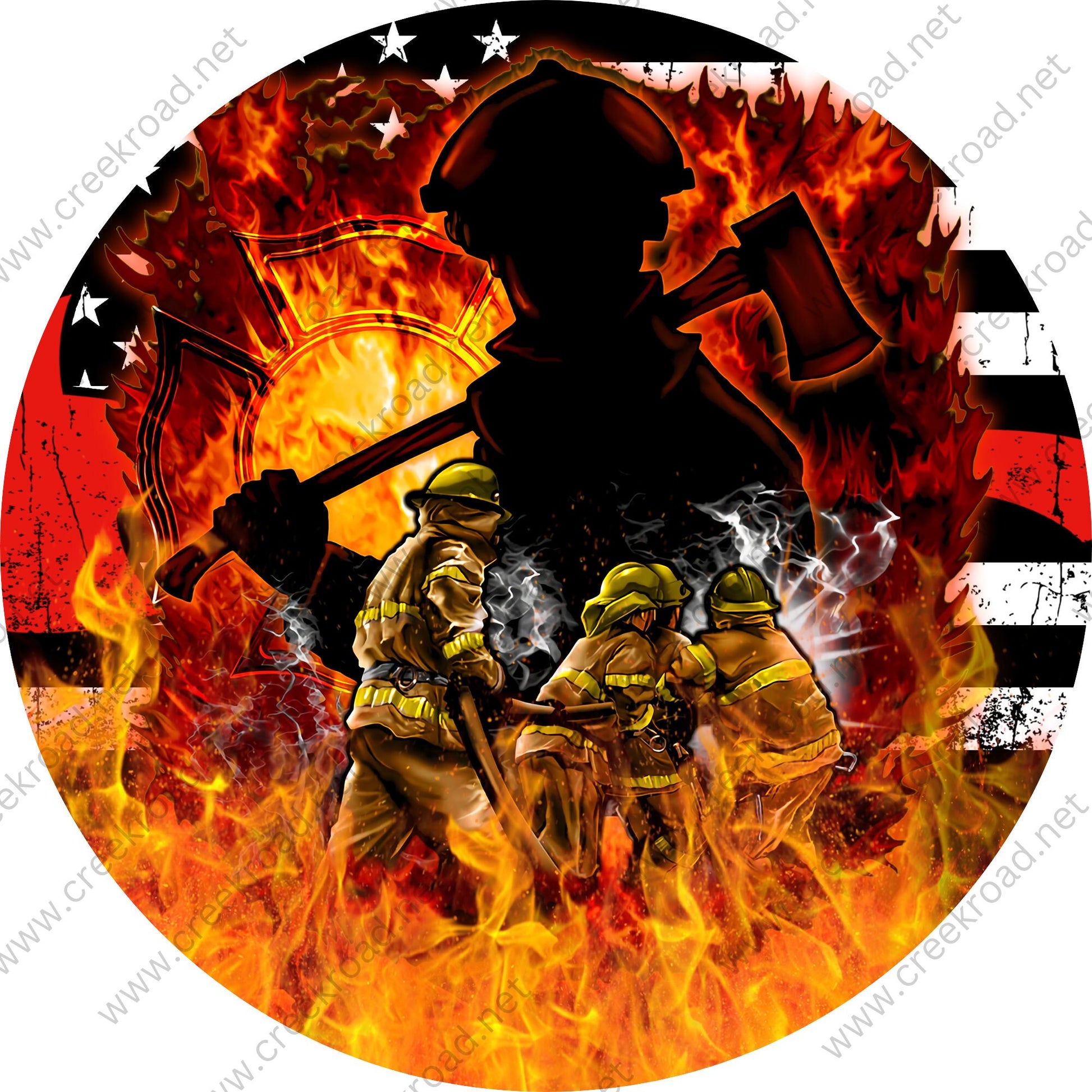 First Responder Fireman Axe Red Line Flag Wreath Sign-Round-Sublimation-Firefighter-Occupational-Everyday-Decor