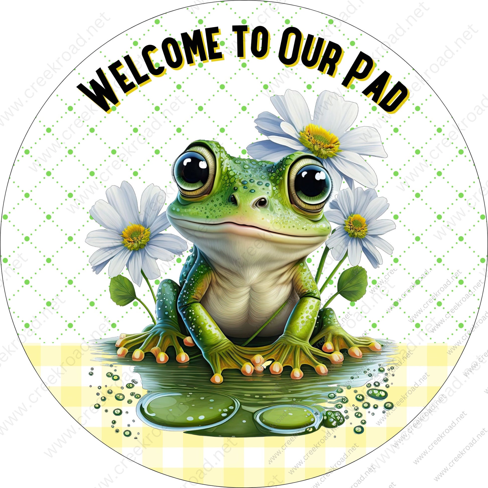 Welcome To Our Pad Frog on Lily Pad Wreath Sign-Sublimation-Round-Spring-Summer-Decor