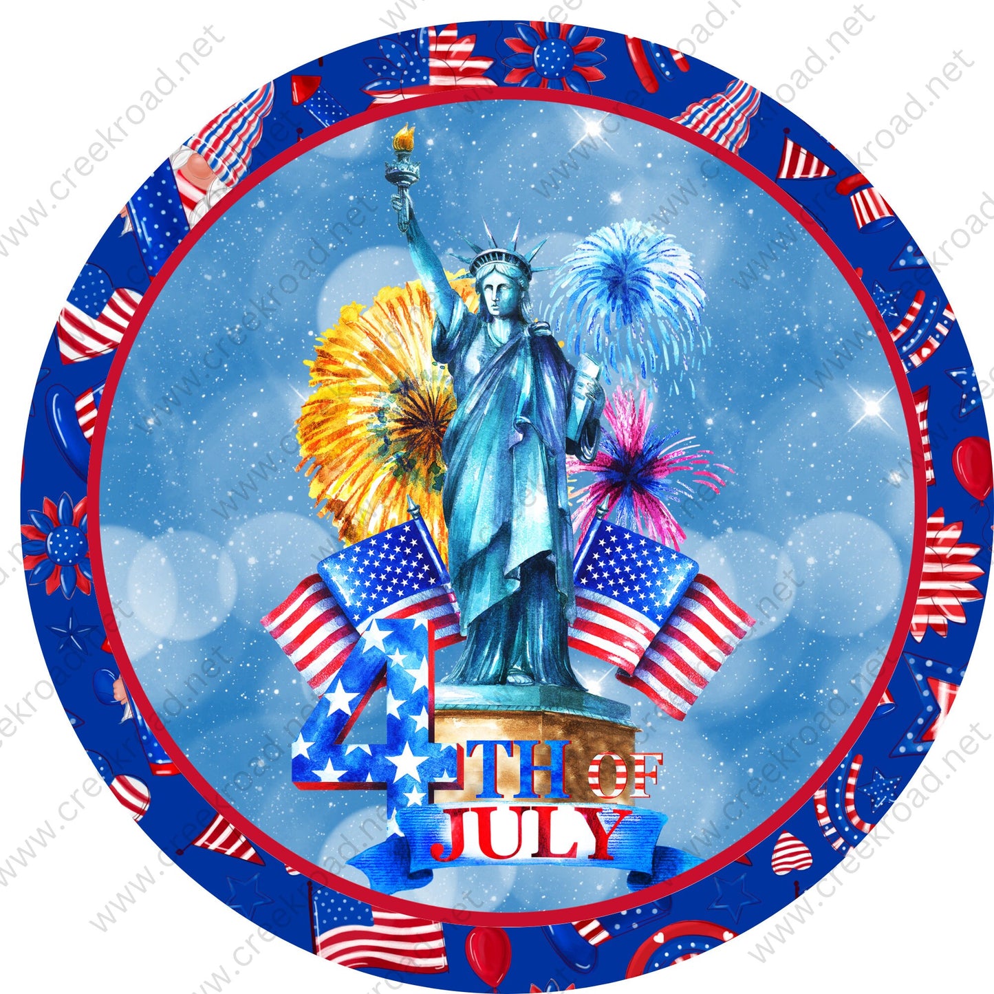 Independence Day 4th of July Celebration at Statue of Liberty Wreath Sign-Wreath Sign-American Flag-Sublimation Sign-Wreath Attachment