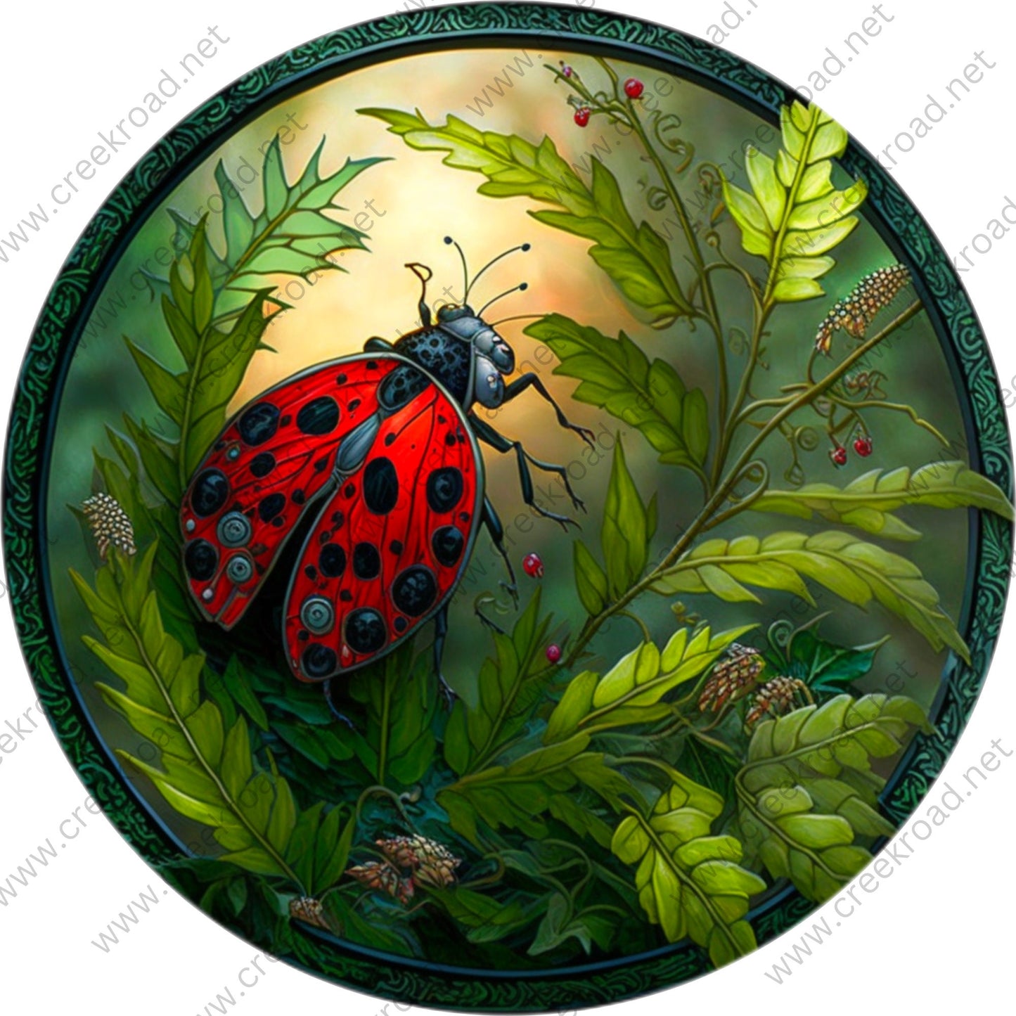 Lone Ladybug Crawling in Tall Grass Wreath Sign Attachment-Sublimation-Round-Summer Decor