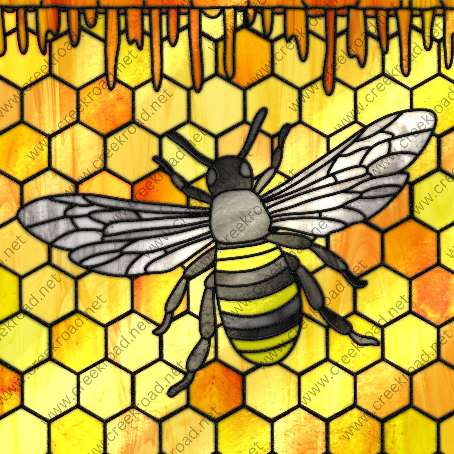 Yellow Bee on Honeycomb with Dripping Honey Faux Stained Glass Wreath Sign-10" x 10" Square-Everyday-Decor-Attachment-Aluminum-Signs