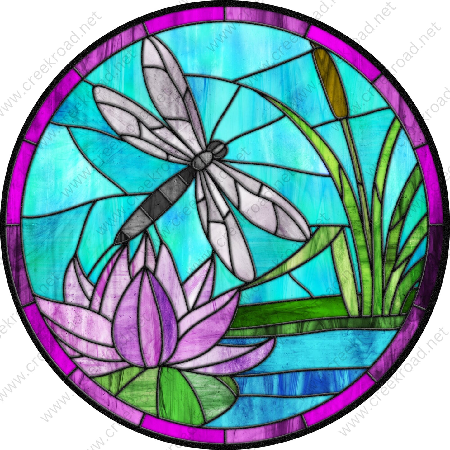 Flying Dragonfly Faux Stained Glass Blue Green Lavender Wreath Sign -spring-Everyday