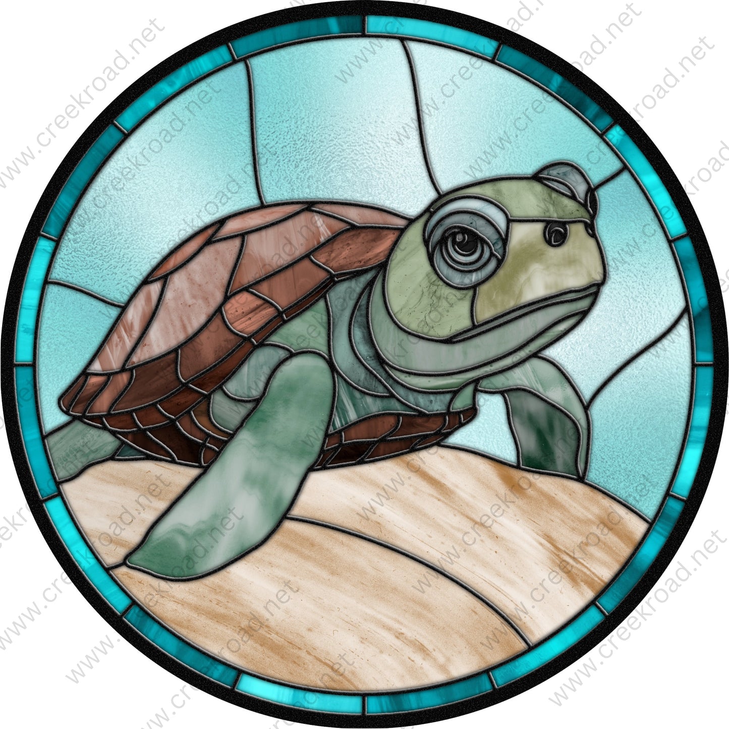 Sea Turtle Resting on Sandy Dune Faux Stained Glass Wreath Sign-Sublimation-Attachment-Decor