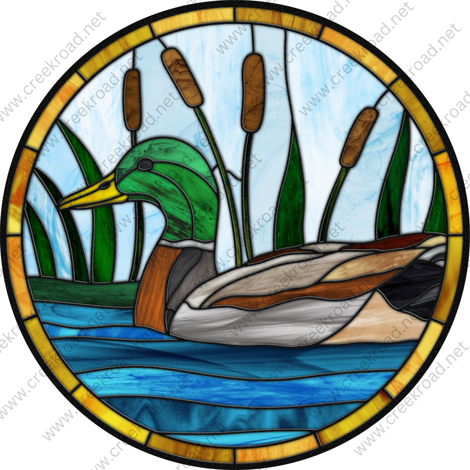 Duck Swimming in the Pond with Cattails in Background Faux Stained Glass Wreath Sign-Everyday-Wreath Sign-Sublimation Sign-Wreath Attachment