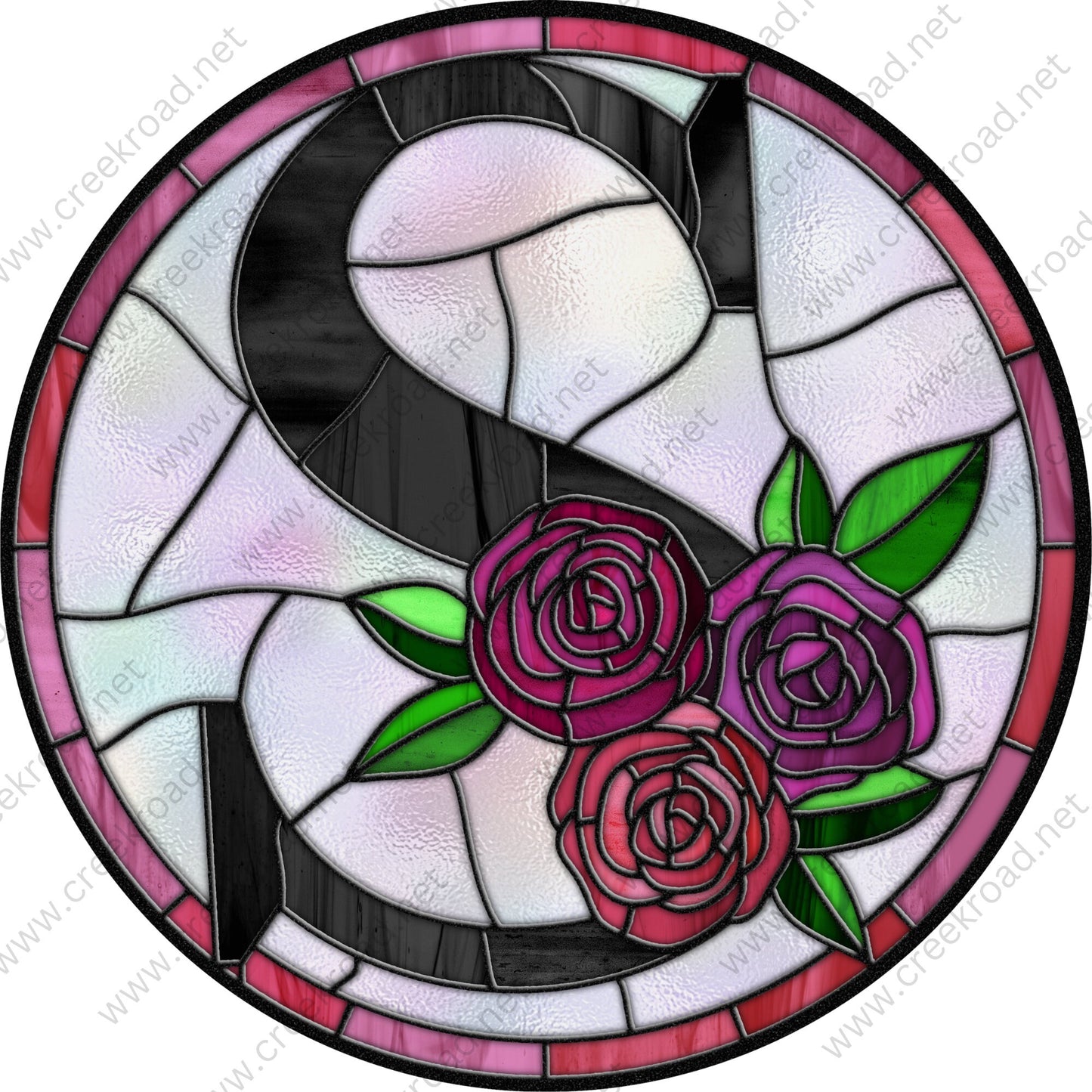 Roses A Thru Z Initial Faux Stained Glass Wreath Sign-Rose Mauve-Everyday-Customizable Wreath Sign - Sublimation Sign - Wreath Attachment