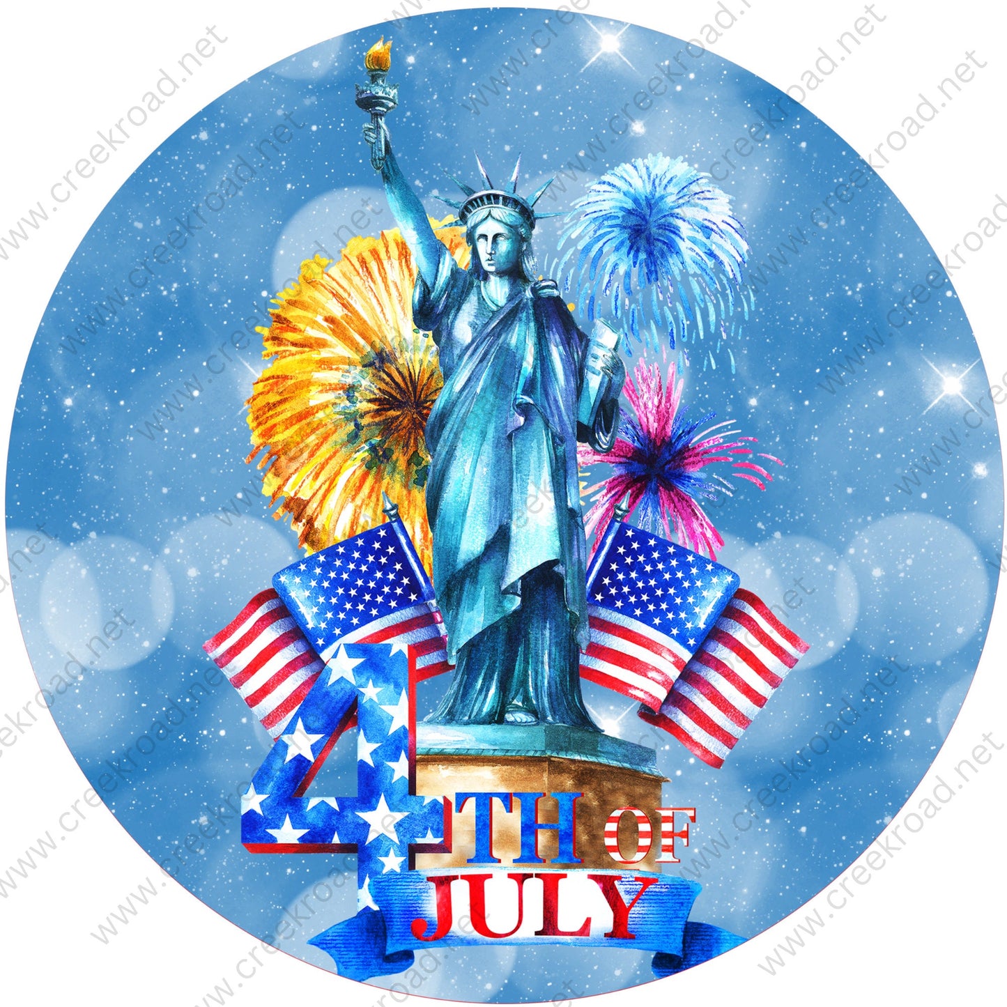 Independence Day 4th of July Celebration at Statue of Liberty No Border Wreath Sign-American Flag-Sublimation Sign-Wreath Attachment