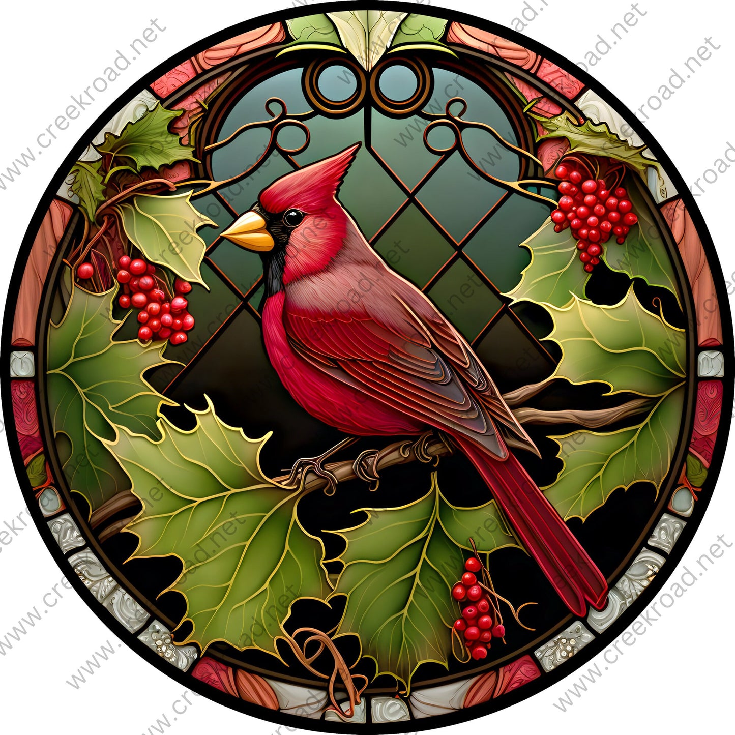 Christmas Red Cardinal on Holly Branch Wreath Sign-Christmas-Sublimation-Attachment-Decor