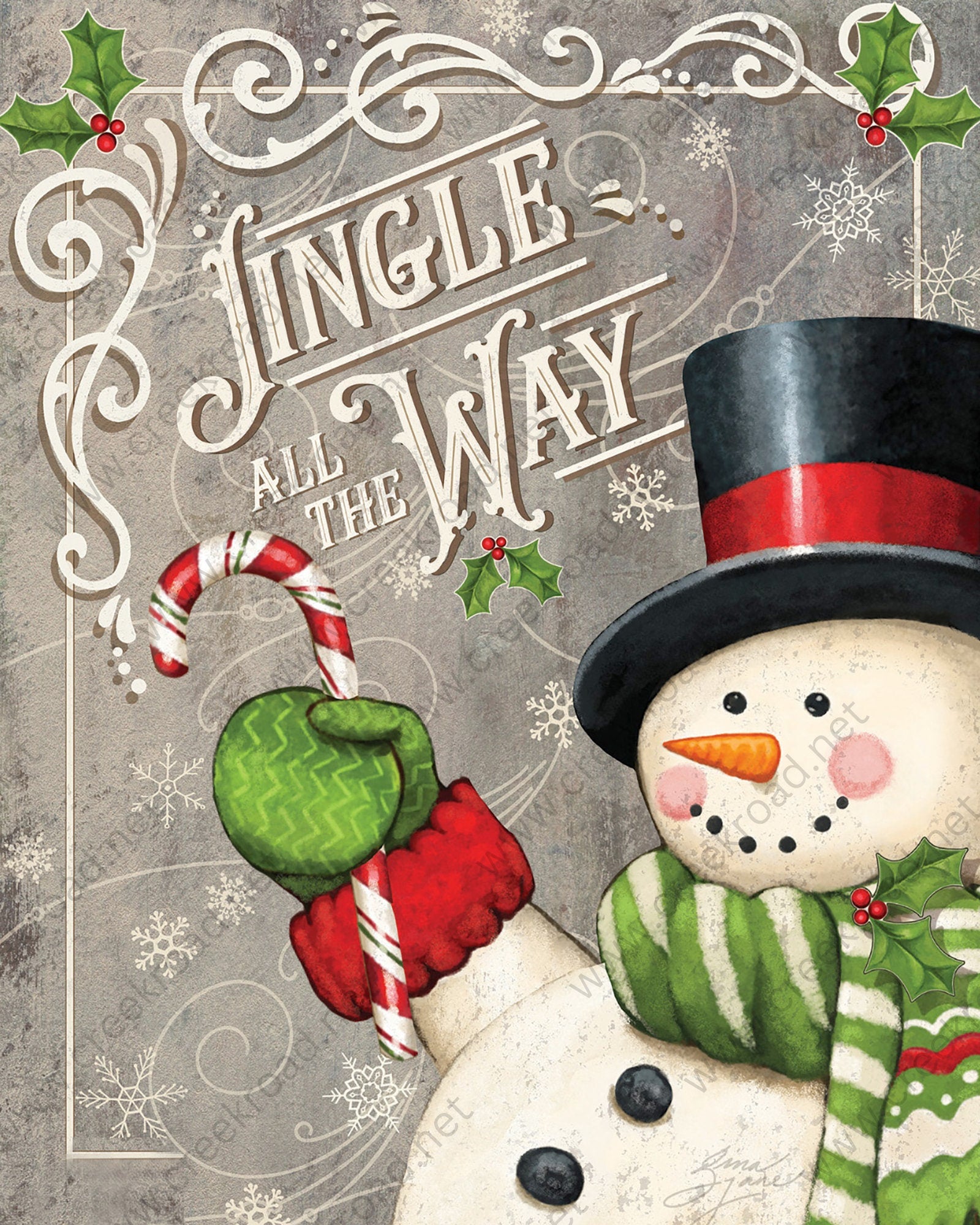 Jingle All The Way Snowman with Candy Cane Wreath Sign- 8" x 10"-Christmas-Sublimation-Attachment-Decor