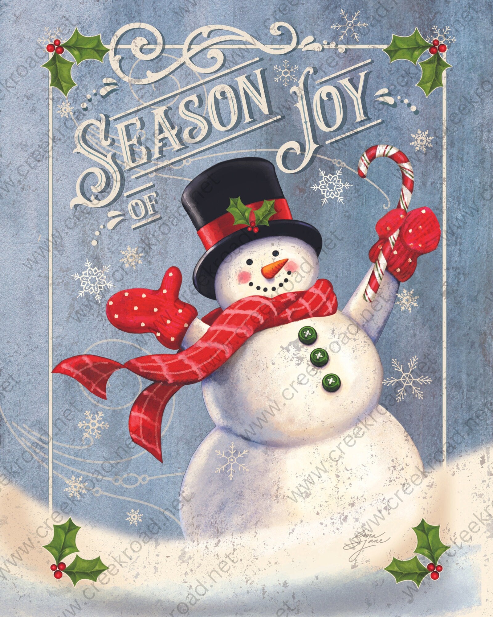 Season of Joy Happy Snowman in Snow Drift Wreath Sign- 8" x 10"-Christmas-Sublimation-Attachment-Decor