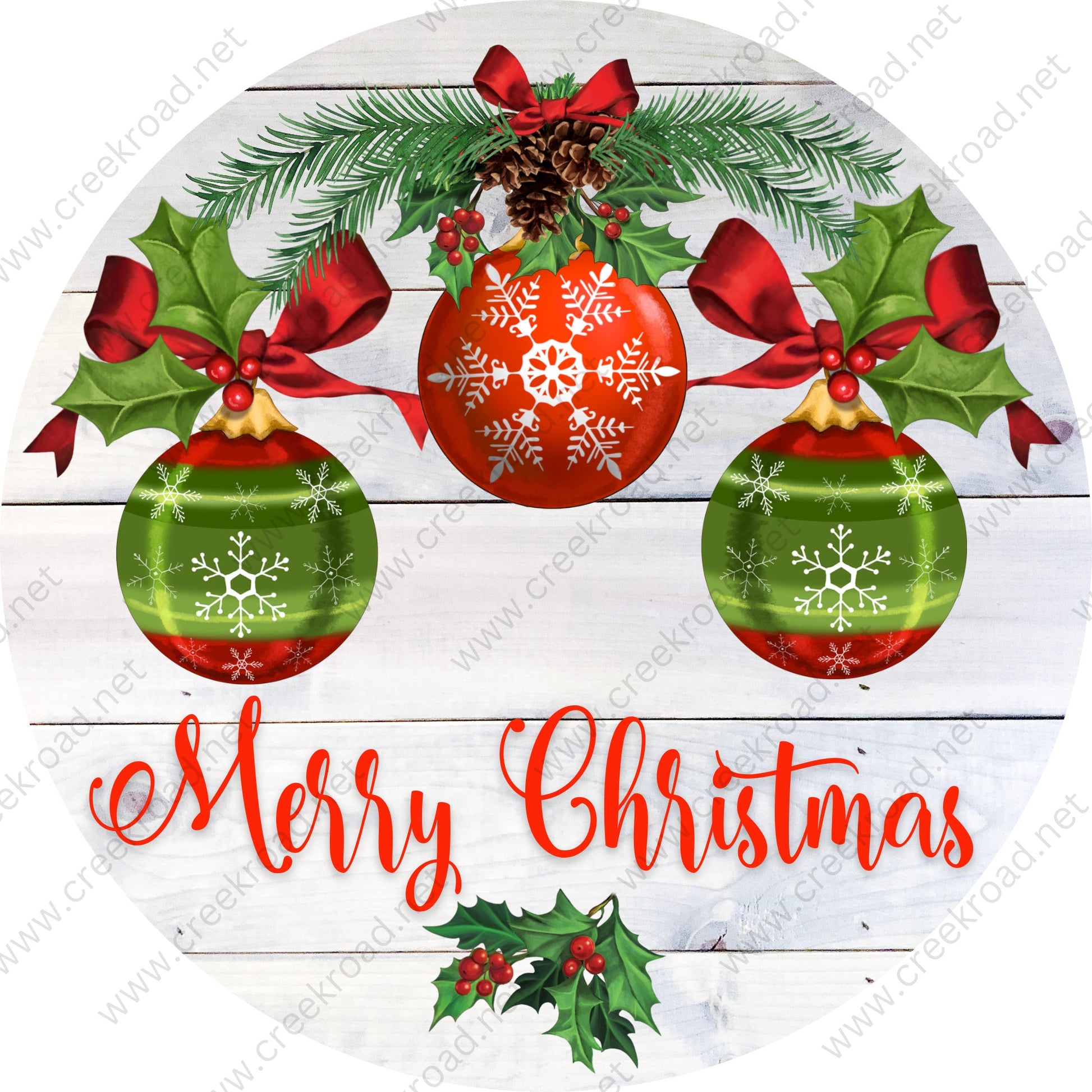 Merry Christmas 3 Ornaments on White Shiplap Background Wreath Sign-Christmas-Sublimation-Attachment-Decor