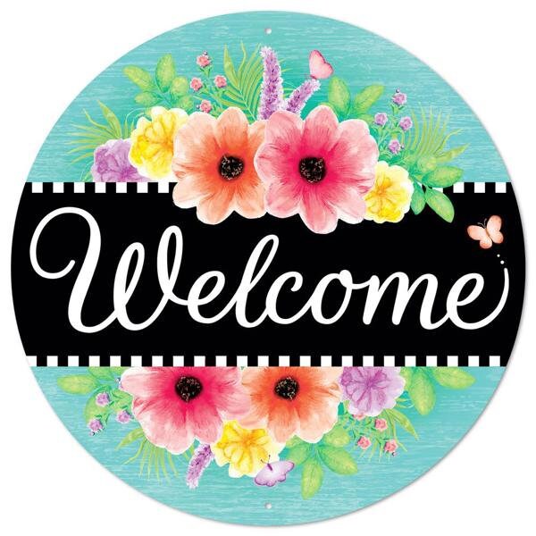 12"Dia Metal Welcome W/Flowers Sign-MD1013-