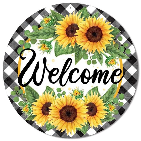 12"Dia Welcome W/Sunflowers W/Gingham-MD0879