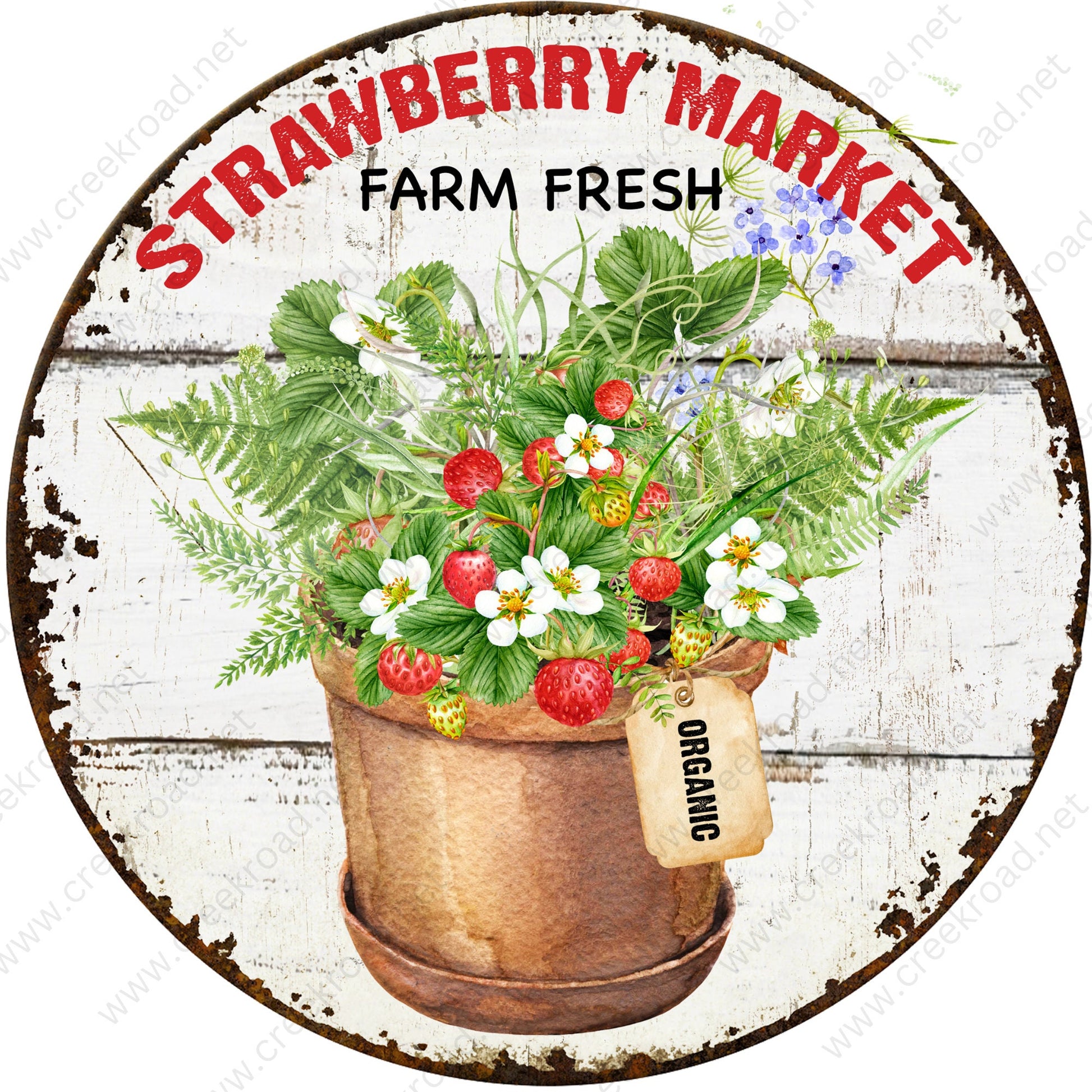 Strawberry Market Farm Fresh Vintage Distressed Wreath Sign Attachment-Sublimation-Round-Summer Decor