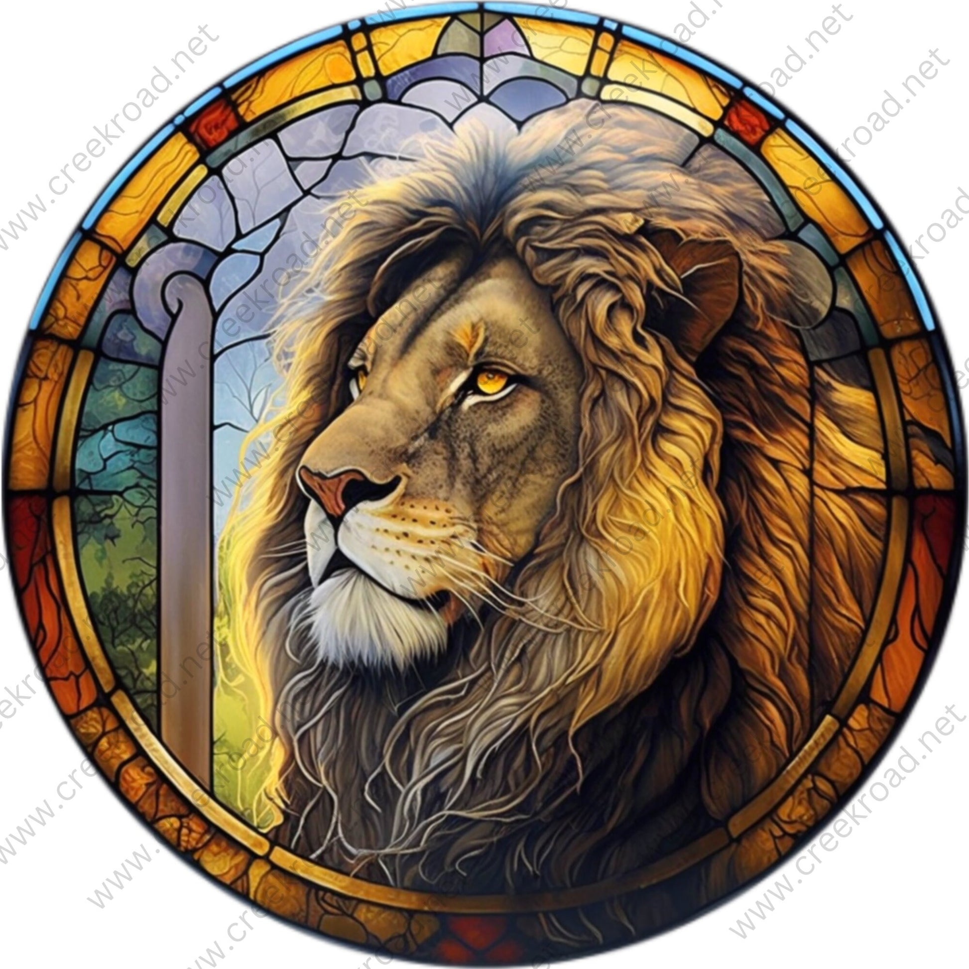 Lion King of the Jungle Faux Stained Glass Wreath Sign-Round-Sublimation-Aluminum-Attachment-Decor