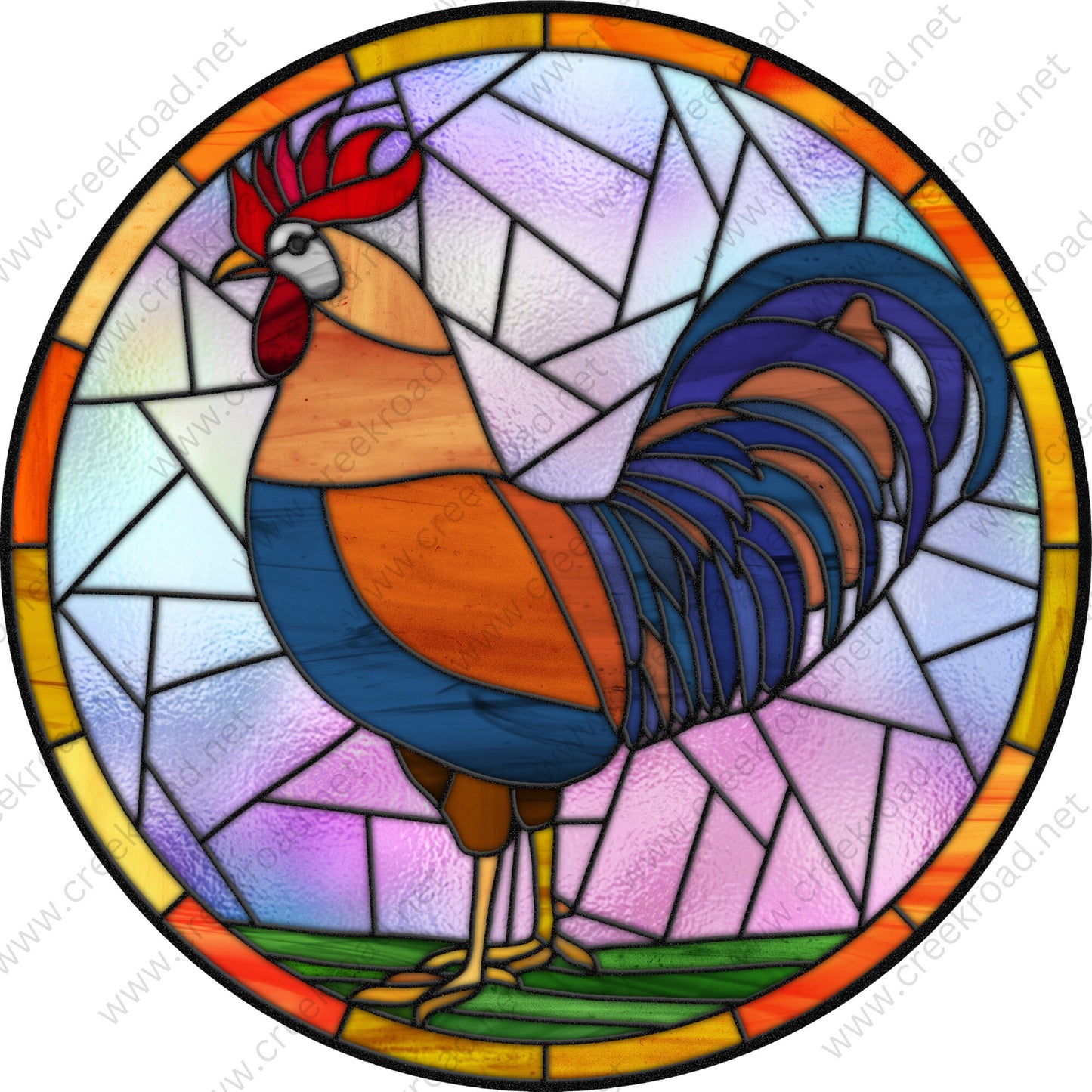 Morning Rooster Faux Stained Glass Wreath Sign -Yellow Green Purple Blue - Everyday - Wreath Sign - Sublimation Sign - Wreath Attachment