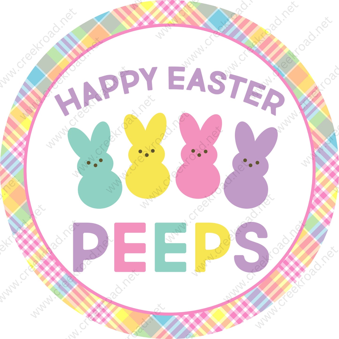 Happy Easter Peeps Bunnies Easter Plaid Wreath Sign - Sublimation - Easter- Metal - Sign