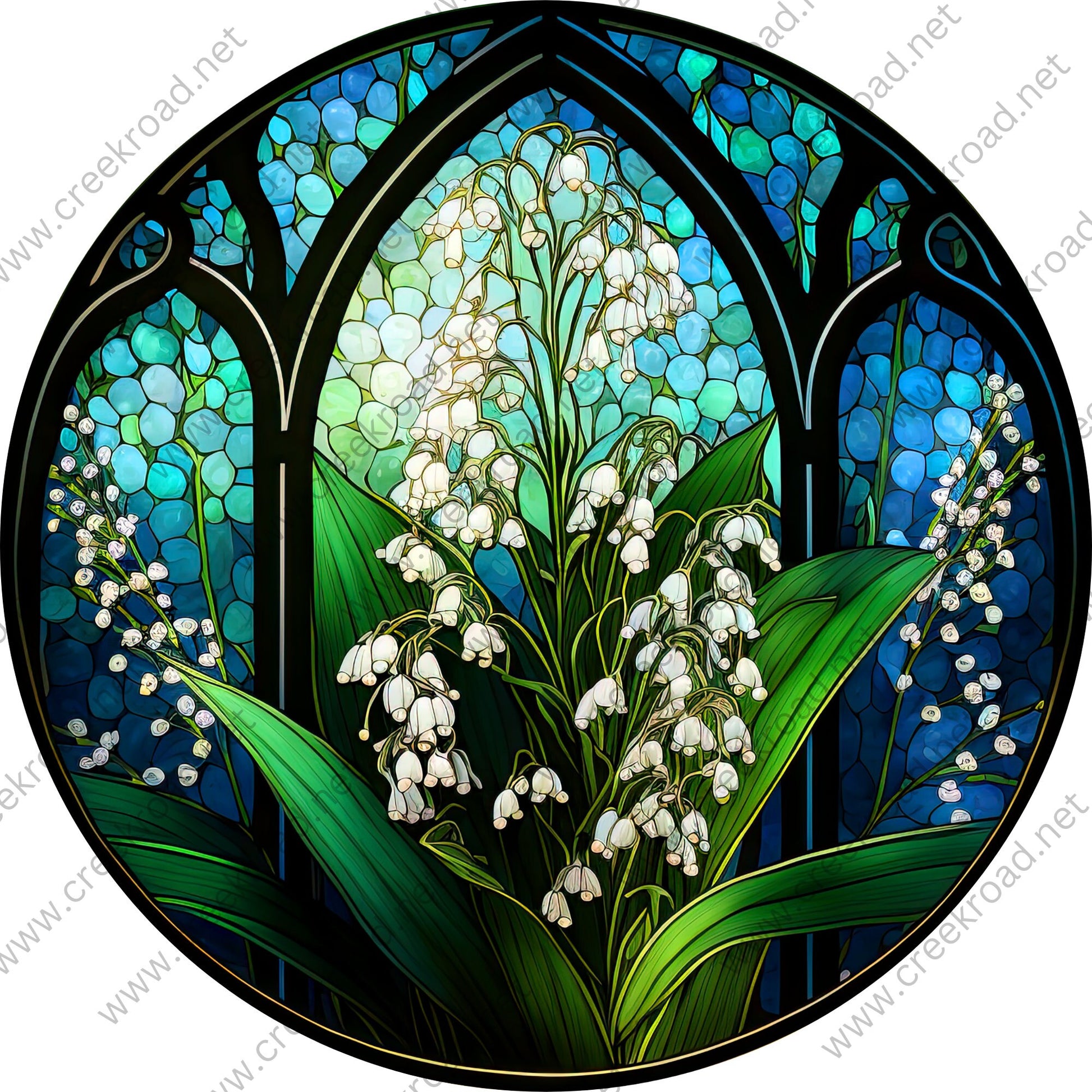 Birth Flower of May Lillies of the Valley FAUX Stained Glass Wreath Sign-Flowers-Everyday-Sublimation-Attachment-Decor