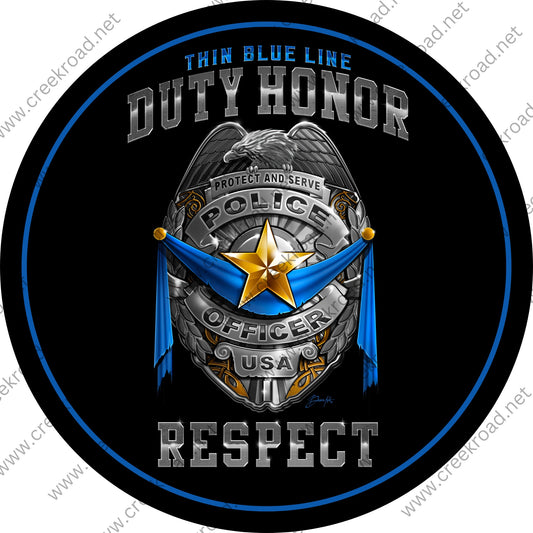 Thin Blue Line Duty Honor Respect Wreath Sign-Round-Sublimation-Occupational-Everyday-Decor