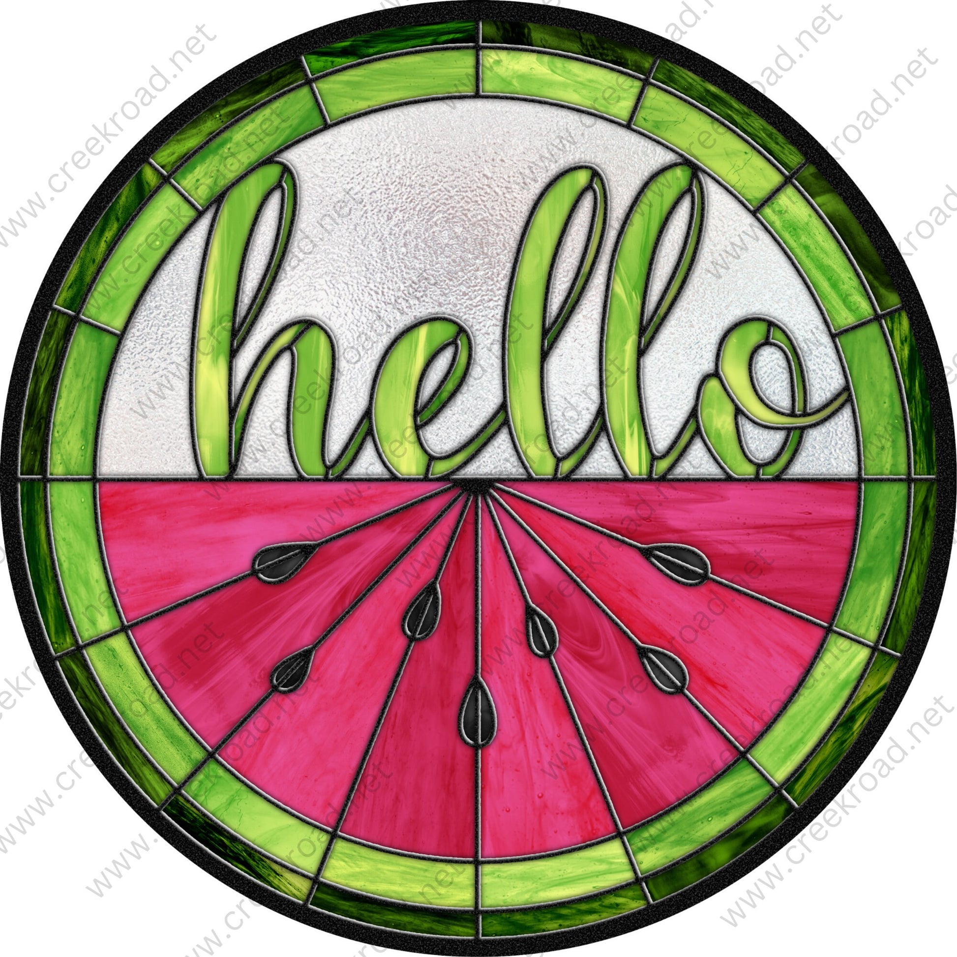 Hello Watermelon with Seeds Faux Stained Glass Sign-Round-Sublimation-Decor