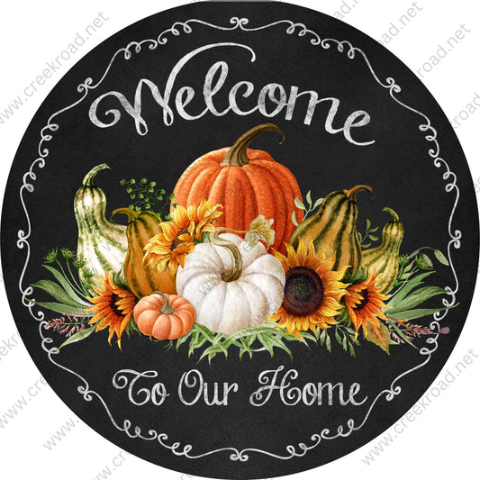 Welcome To Our Home Fall Pumpkins Gourds Wreath Sign-Sublimation-Attachment-Round-Decor