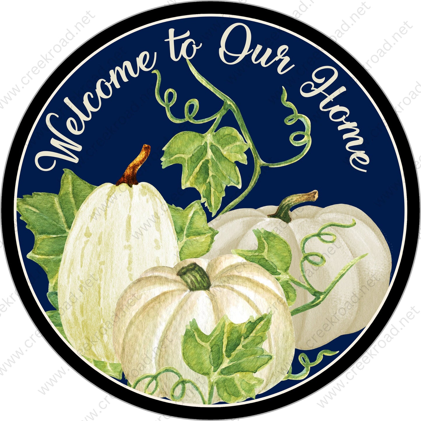 Welcome To Our Home White Pumpkins on Blue Background Wreath Sign - Autumn Fall- Wreath Sign - Sublimation Sign - Wreath Attachment