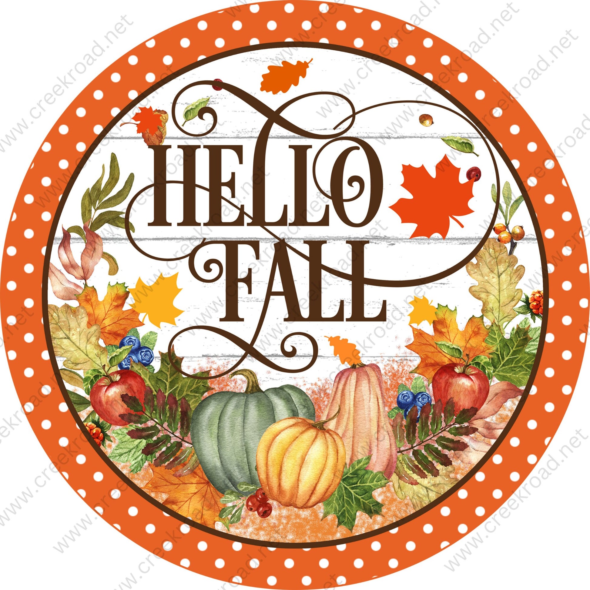 Hello Fall Pumpkin Patch Orange White Polka Dot Border Wreath Sign - Autumn Fall- Wreath Sign - Sublimation Sign - Wreath Attachment