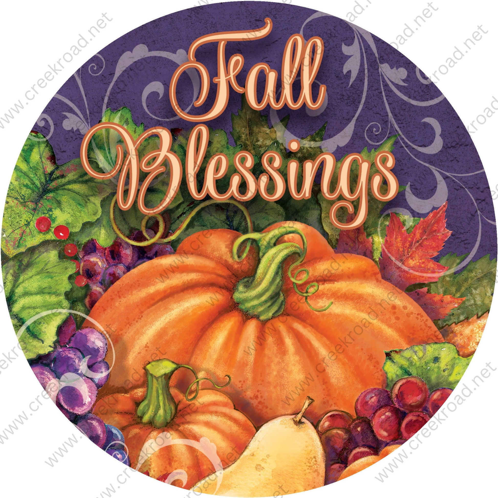 Fall Blessings Pumpkin Fruits Wreath Sign-Fall-Sublimation-Attachment-Round-Decor