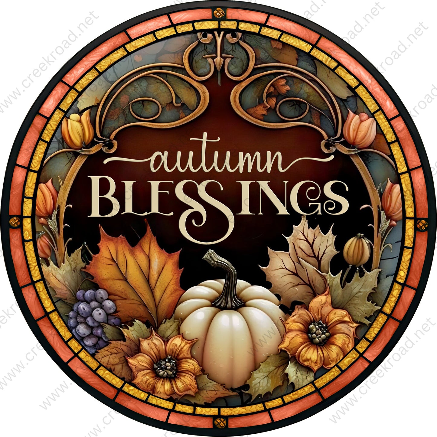 Autumn Blessings with Fall Pumpkins Wreath Sign-Fall-Sublimation-Attachment-Round-Decor