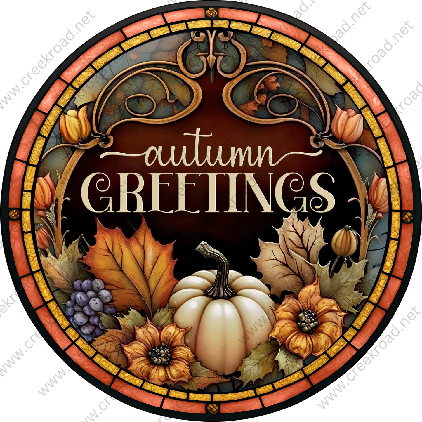 Autumn Greetings with Fall Pumpkins Wreath Sign-Fall-Sublimation-Attachment-Round-Decor