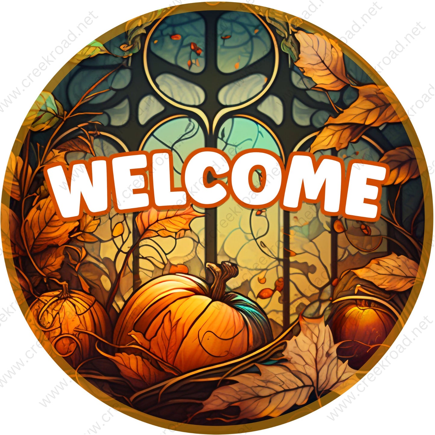 Welcome Fall Pumpkins with Leaves Wreath Sign-Fall-Sublimation-Attachment-Round-Decor