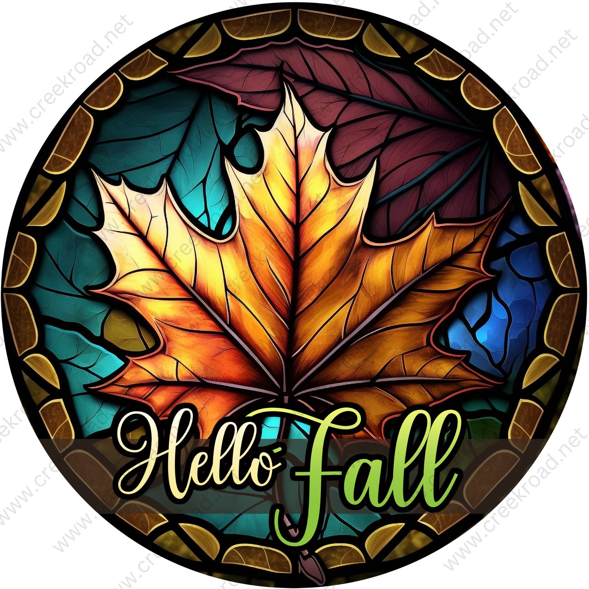 Hello Fall Brown Maple Leaf Wreath Sign-Fall-PICK THE FINISH-Sublimation-Attachment-Round-Decor