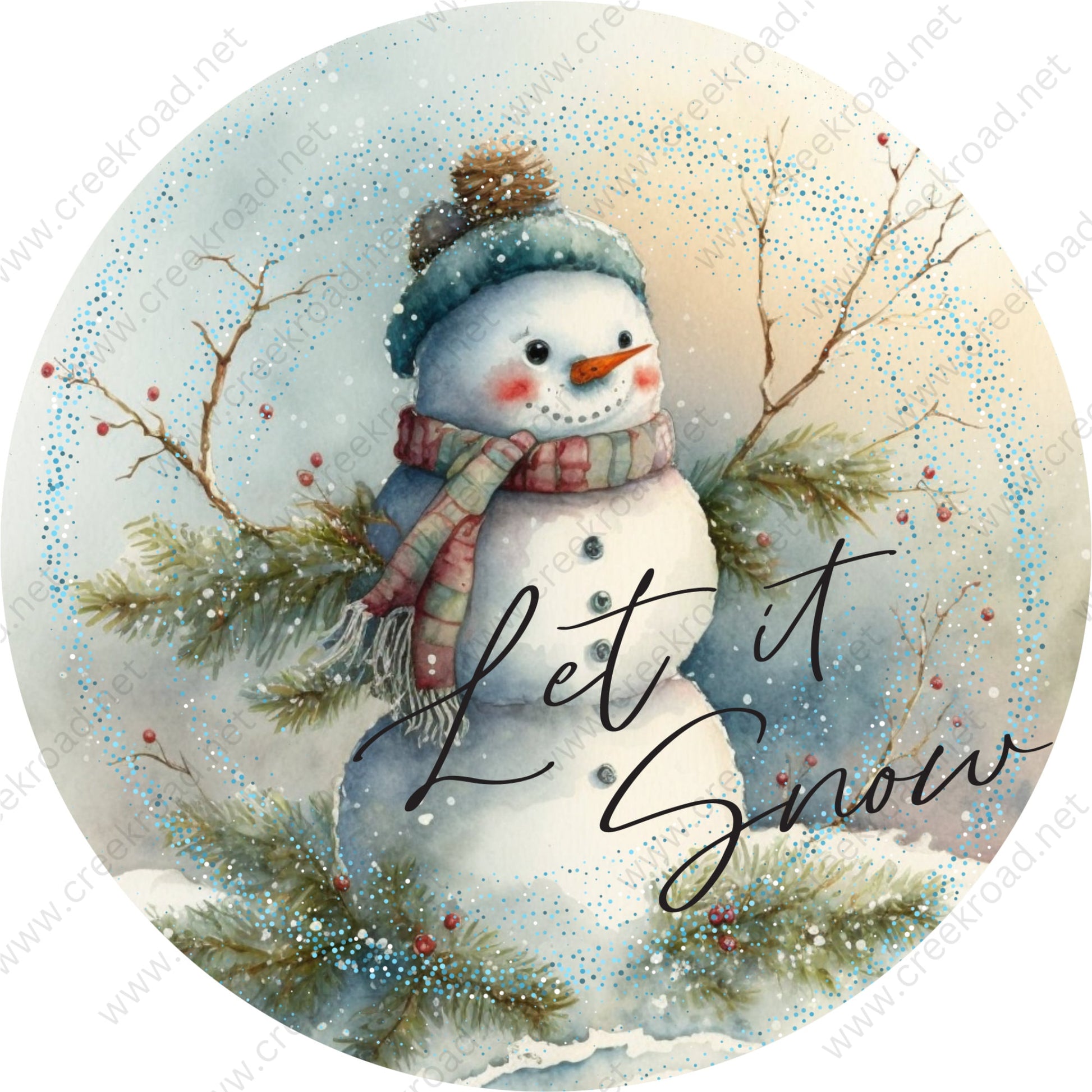 Let it Snow Smiling Snowman with Scarf Wreath Sign-Christmas-Sublimation-Attachment-Decor