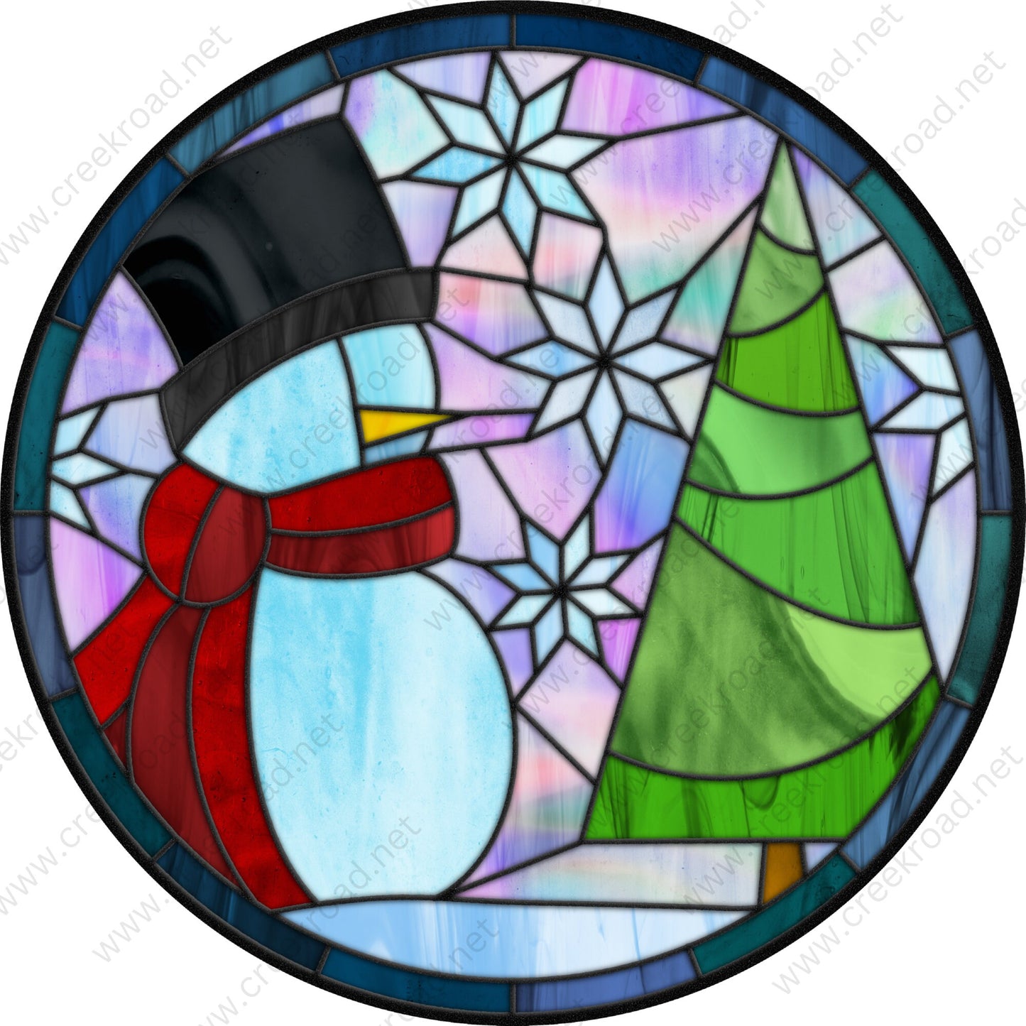 Snowman Snowflakes Christmas Tree Faux Stained Glass Wreath Sign-Christmas-Sublimation-Attachment-Decor