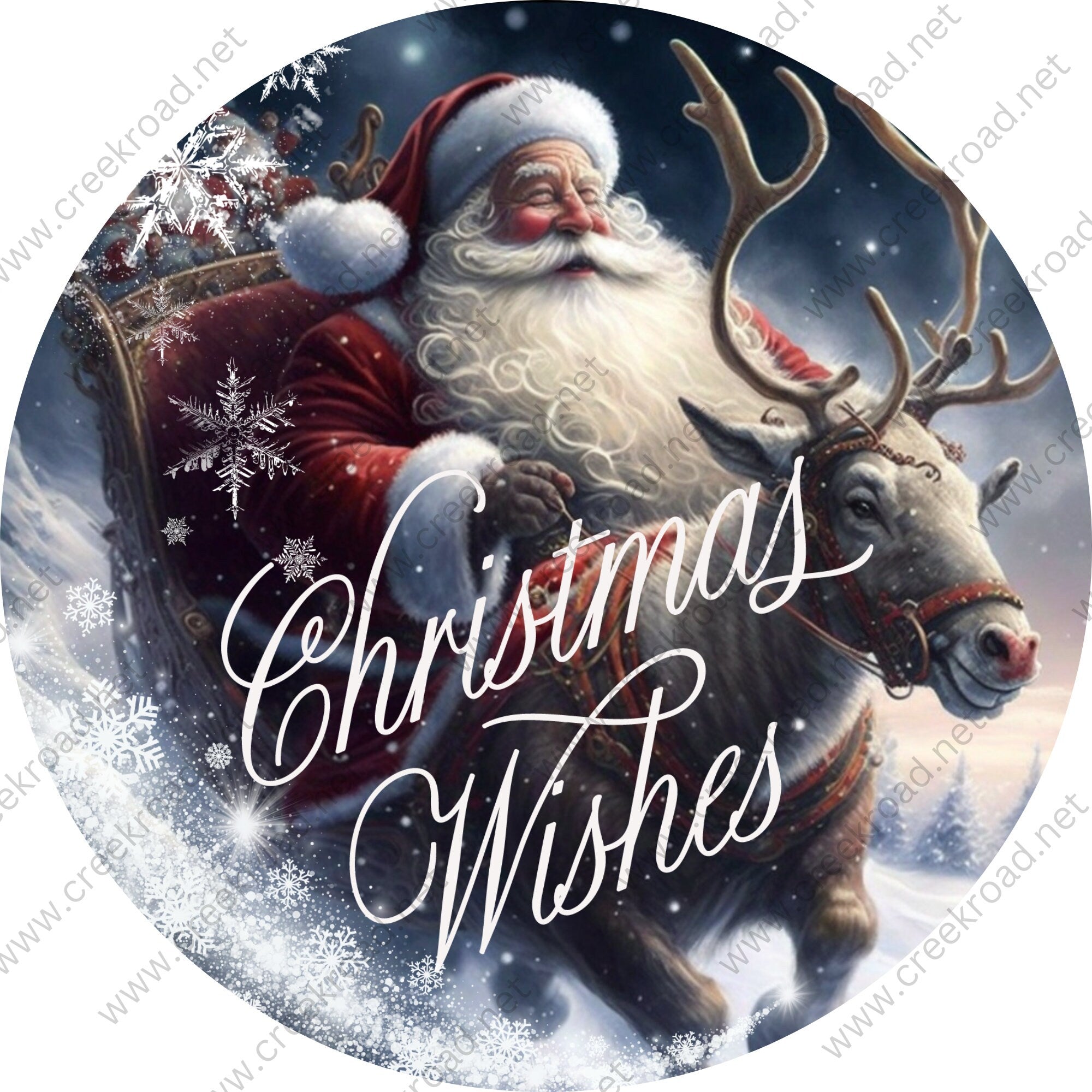 Christmas Wishes Santa Rudolph Racing through snow Wreath Sign-Christm ...