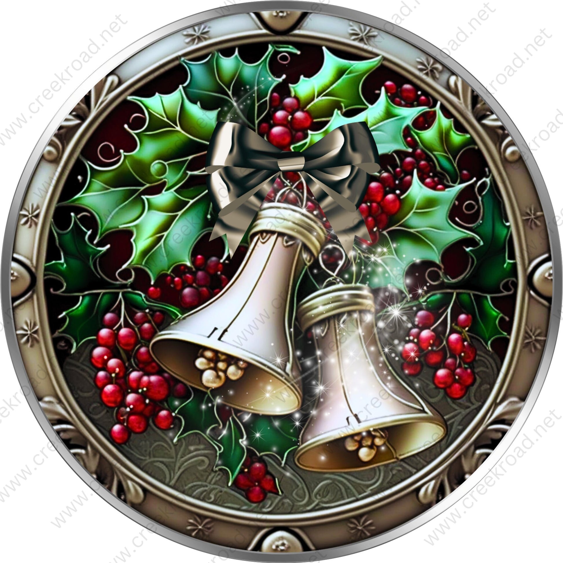 Silver Bells Christmas Holly with Ornate Decorative Border Wreath Sign-Christmas-Sublimation-Attachment-Decor