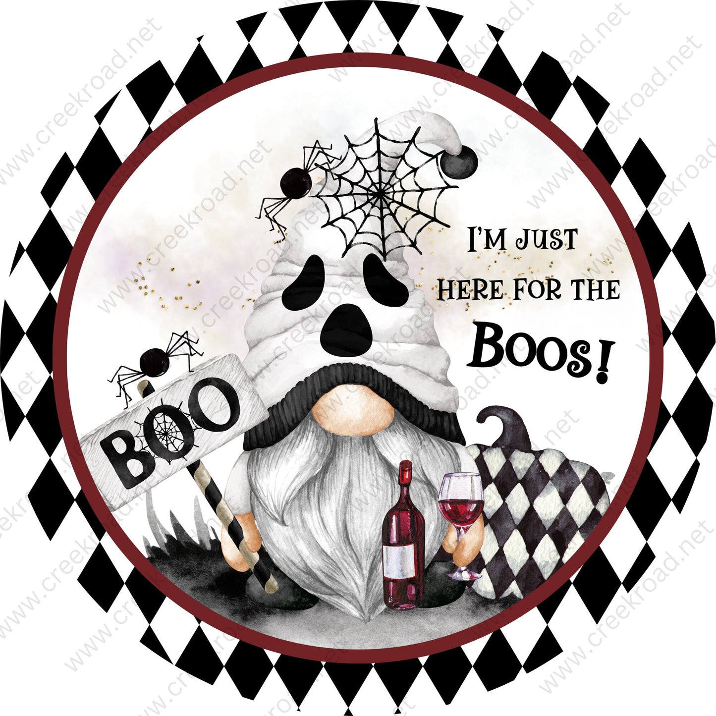 I'm Just Here for the Boos Gnome Wreath Sign-Halloween-Sublimation-Decor-Creek Road Designs