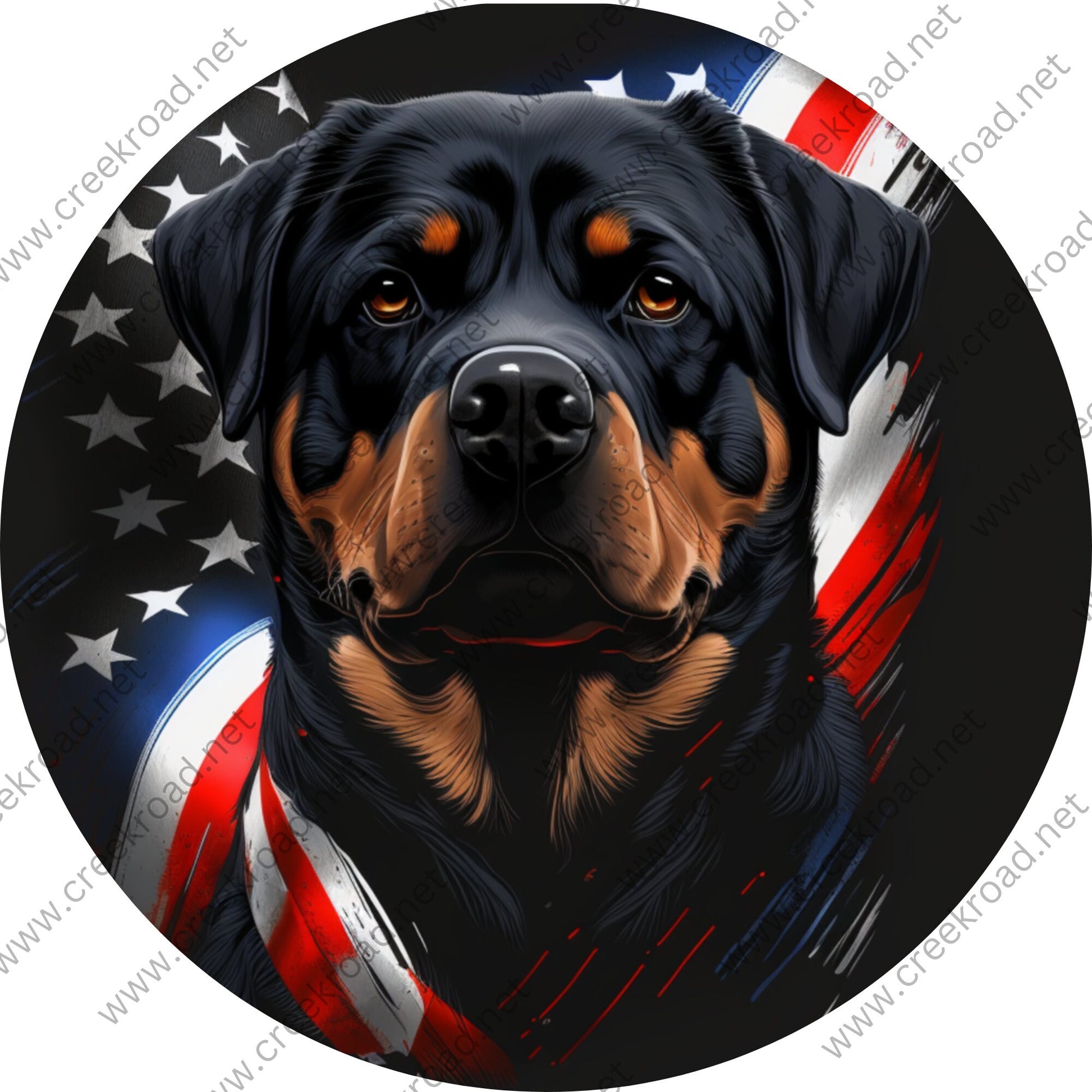 Patriotic Black Tan Rottweiler Dog Wreath Sign-Round-Everyday-Pet-Sublimation-Aluminum-Attachment-Decor