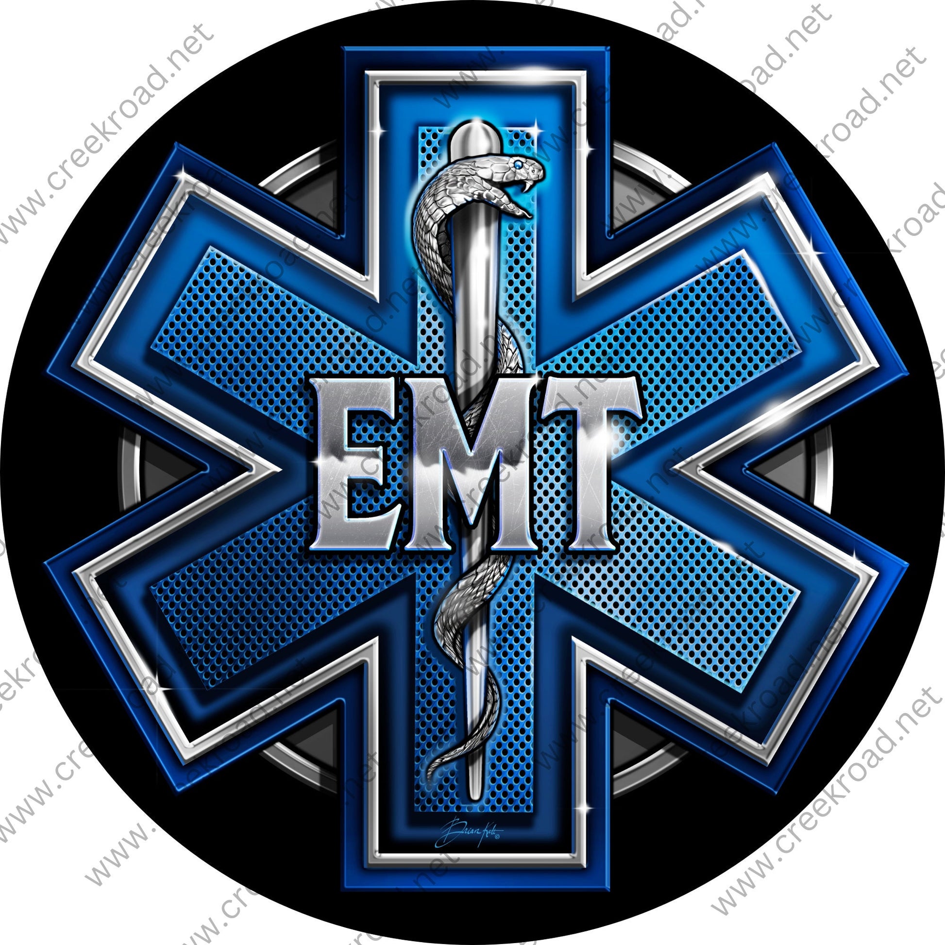 First Responder Blue EMT Symbol Wreath Sign-Round-Sublimation-Occupational-Everyday-Decor