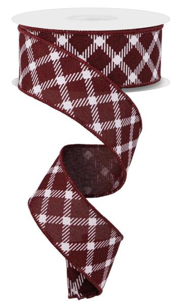 1.5" x 10yd Diamond Check/Faux Royal Burlap-RGE161005-Burgundy/White