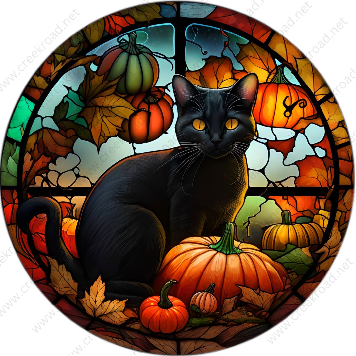 Halloween Black Cat Sitting In Pumpkin Patch Wreath Sign-Halloween-Sublimation-Decor